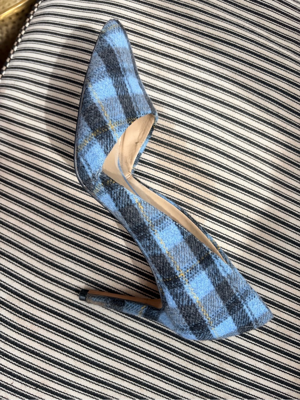 Ann Taylor Blue Plaid Pointed-Toe Stiletto Pump